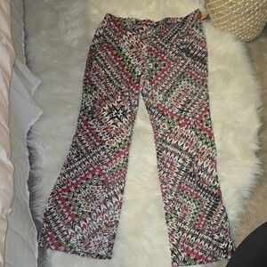 New Directions Pink Green Black Geometric Print Fit & Flare Pants Pullon XL NEW